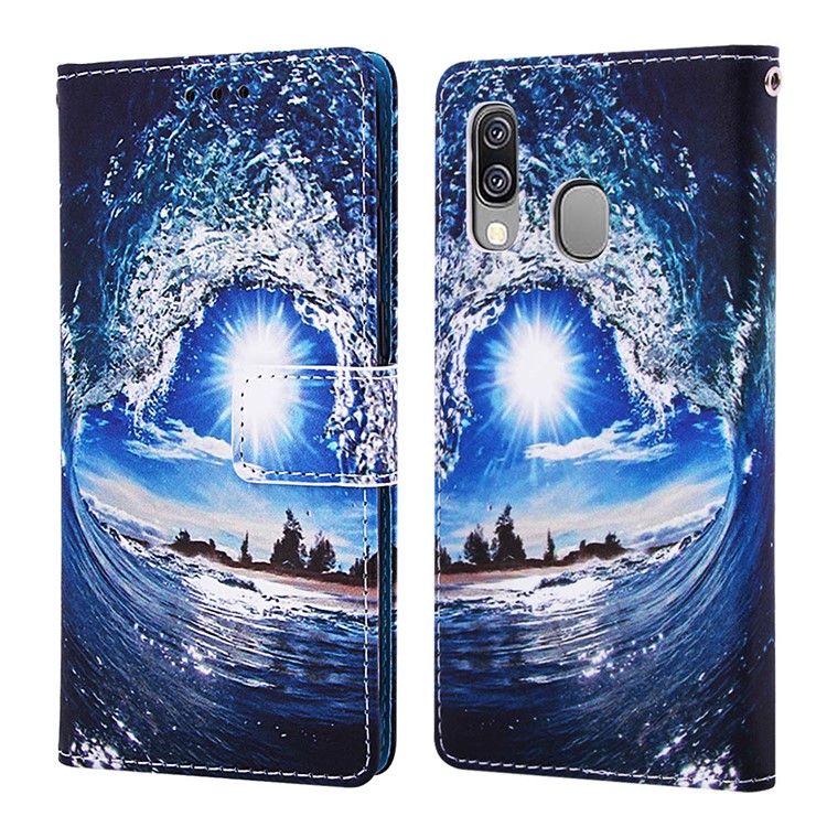 Pattern Printing Wallet Leather Stand Case for Samsung Galaxy A40 - Wave-3