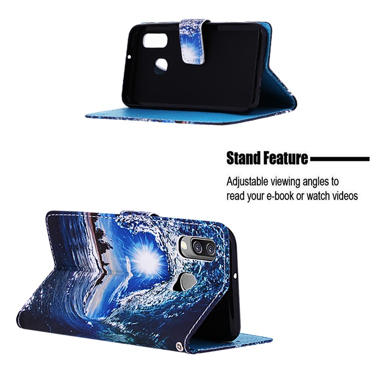 Pattern Printing Wallet Leather Stand Case for Samsung Galaxy A40 - Wave-4