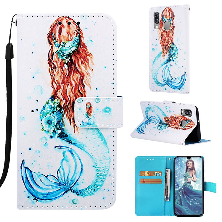 Pattern Printing Wallet Leather Stand Case for Samsung Galaxy A40 - Mermaid-1