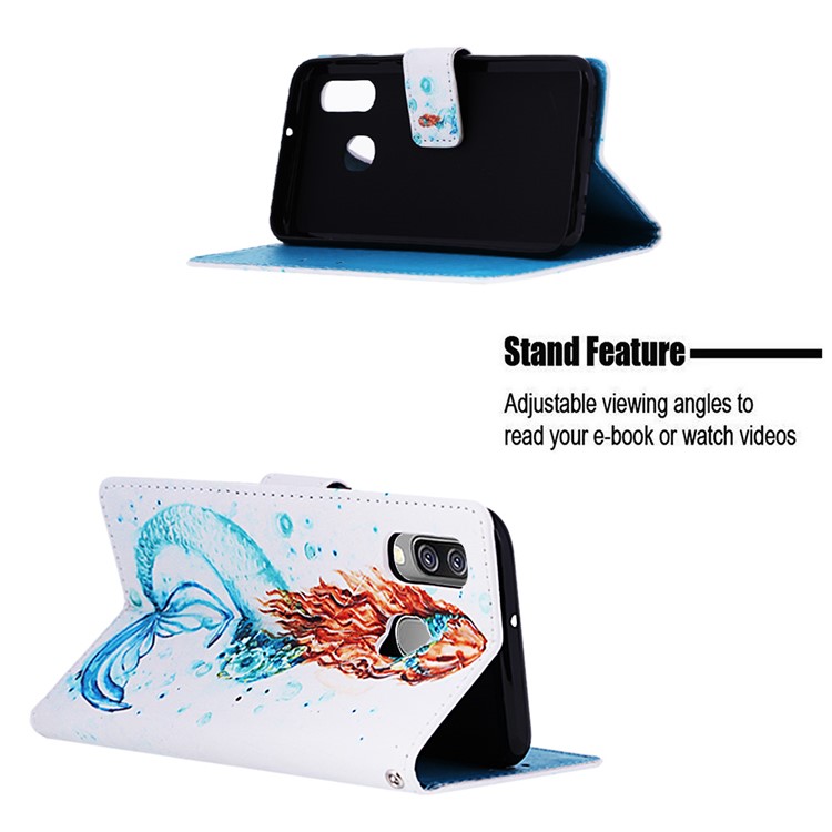 Pattern Printing Wallet Leather Stand Case for Samsung Galaxy A40 - Mermaid-4