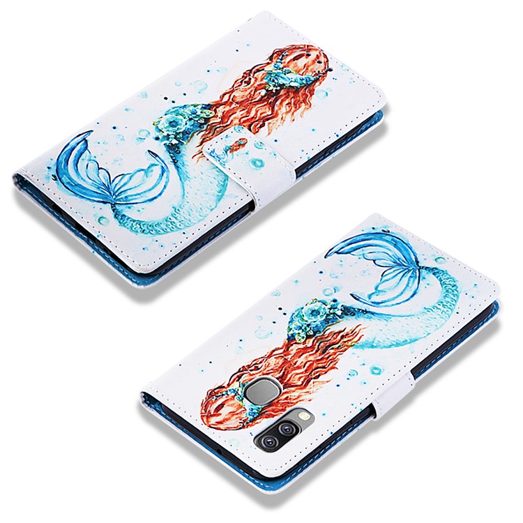 Pattern Printing Wallet Leather Stand Case for Samsung Galaxy A40 - Mermaid-7