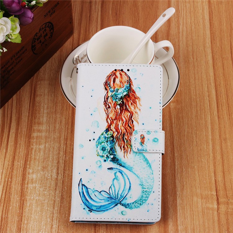 Pattern Printing Wallet Leather Stand Case for Samsung Galaxy A40 - Mermaid-8