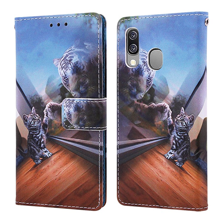 Pattern Printing Wallet Leather Stand Case for Samsung Galaxy A40 - Cat and Tiger-3