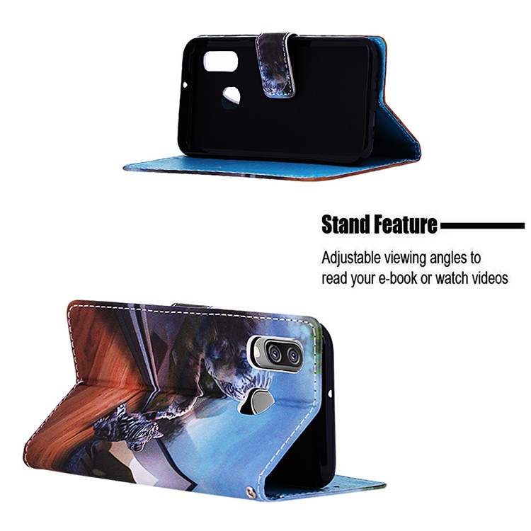 Pattern Printing Wallet Leather Stand Case for Samsung Galaxy A40 - Cat and Tiger-4