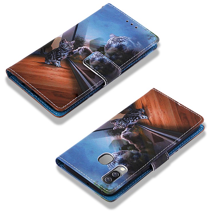 Pattern Printing Wallet Leather Stand Case for Samsung Galaxy A40 - Cat and Tiger-7