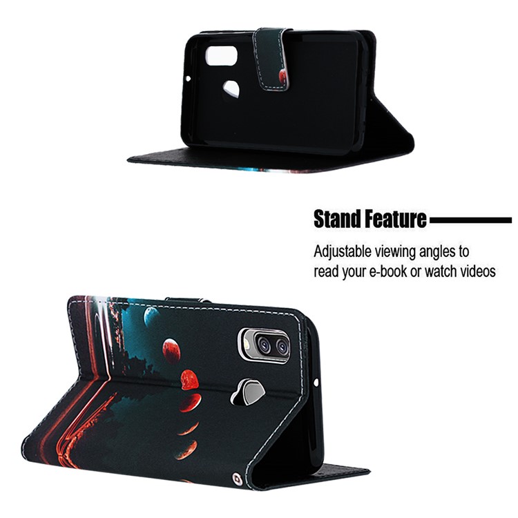 Pattern Printing Wallet Leather Stand Case for Samsung Galaxy A40 - Moon-4