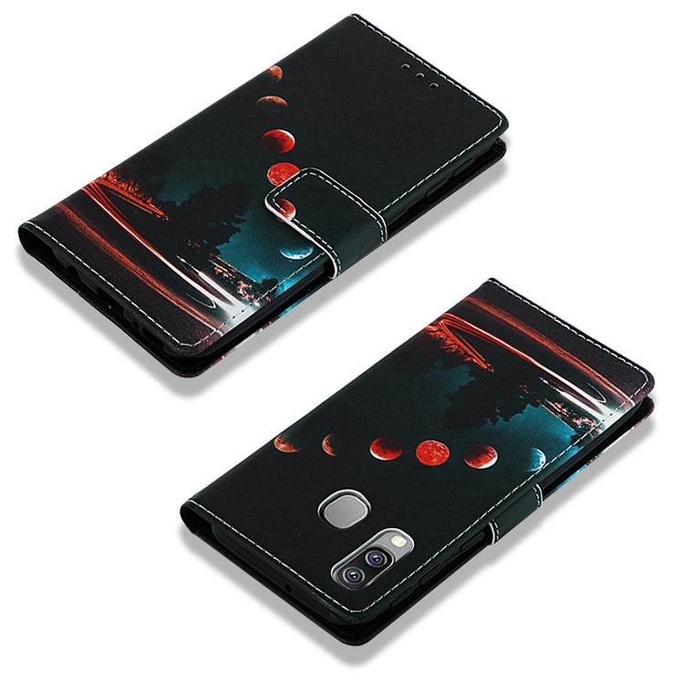 Pattern Printing Wallet Leather Stand Case for Samsung Galaxy A40 - Moon-7