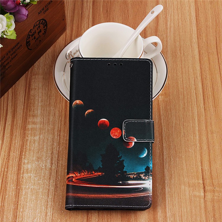 Pattern Printing Wallet Leather Stand Case for Samsung Galaxy A40 - Moon-8