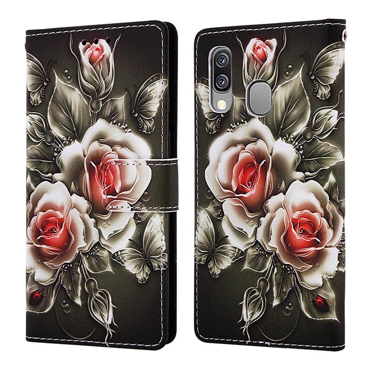 Pattern Printing Wallet Leather Stand Case for Samsung Galaxy A40 - Vivid Flower-3