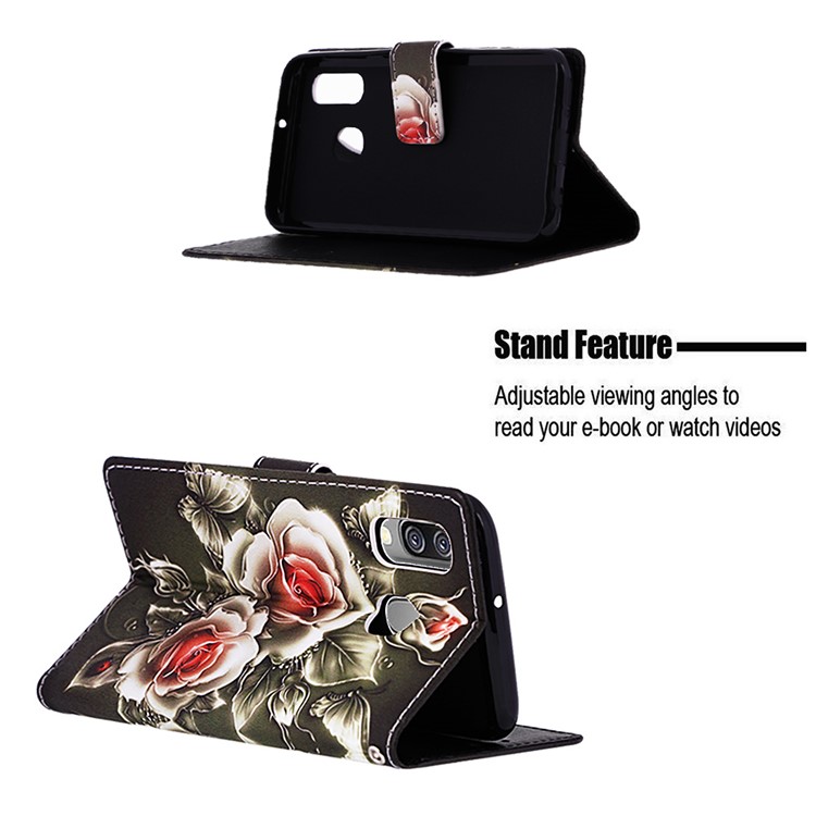 Pattern Printing Wallet Leather Stand Case for Samsung Galaxy A40 - Vivid Flower-4