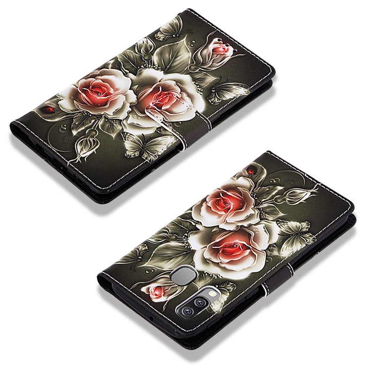 Pattern Printing Wallet Leather Stand Case for Samsung Galaxy A40 - Vivid Flower-7