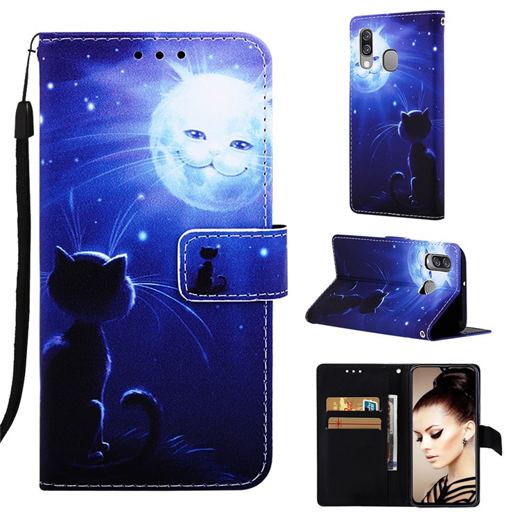 Pattern Printing Wallet Leather Stand Case for Samsung Galaxy A40 - Cat-1