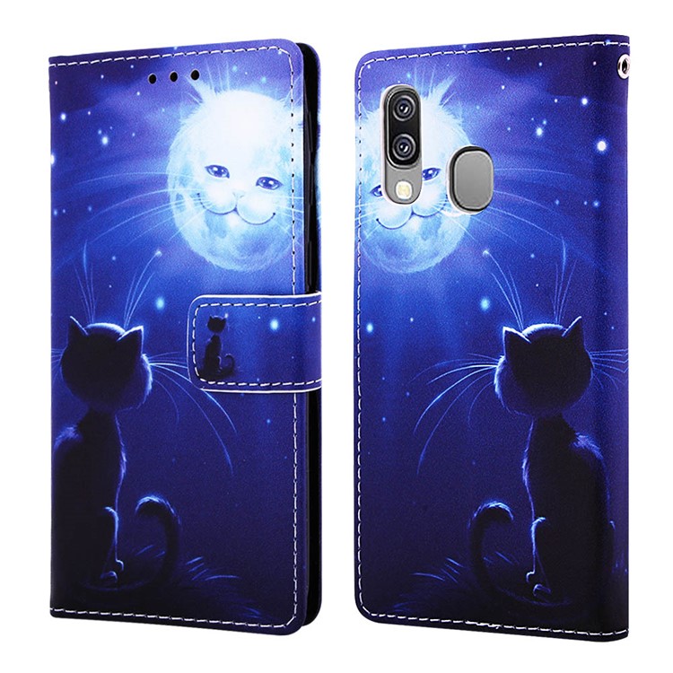 Pattern Printing Wallet Leather Stand Case for Samsung Galaxy A40 - Cat-3