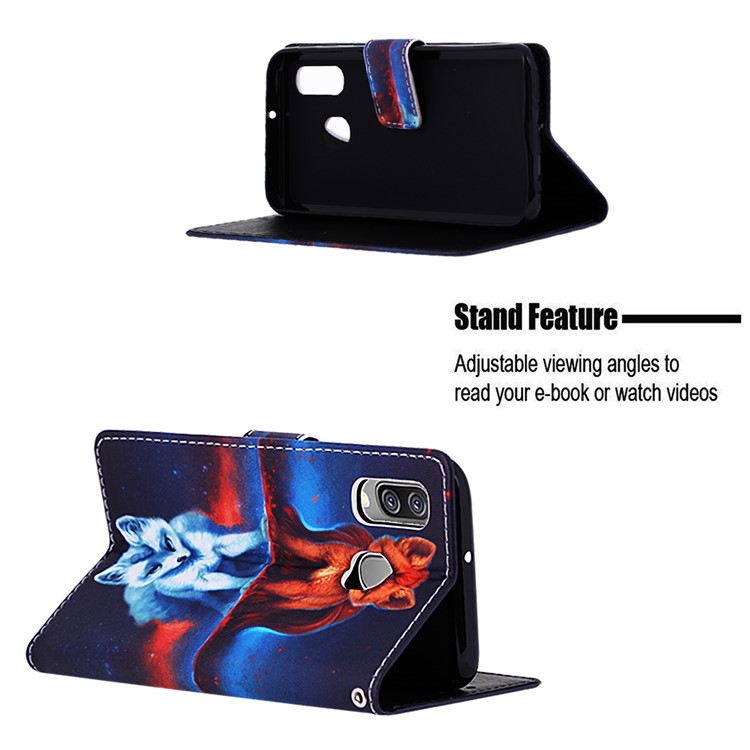 Pattern Printing Wallet Leather Stand Case for Samsung Galaxy A40 - Fox-4