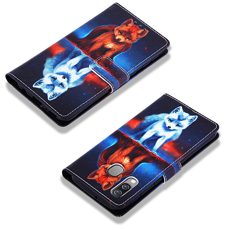Pattern Printing Wallet Leather Stand Case for Samsung Galaxy A40 - Fox-7
