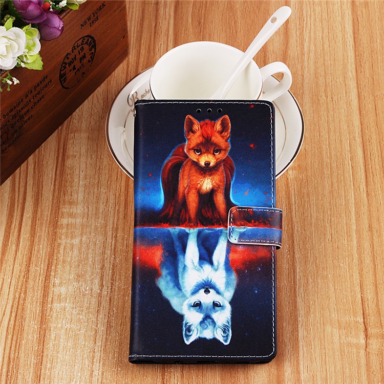 Pattern Printing Wallet Leather Stand Case for Samsung Galaxy A40 - Fox-8