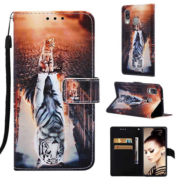 Pattern Printing Wallet Leather Stand Case for Samsung Galaxy A40 - Reflection In The Water-1