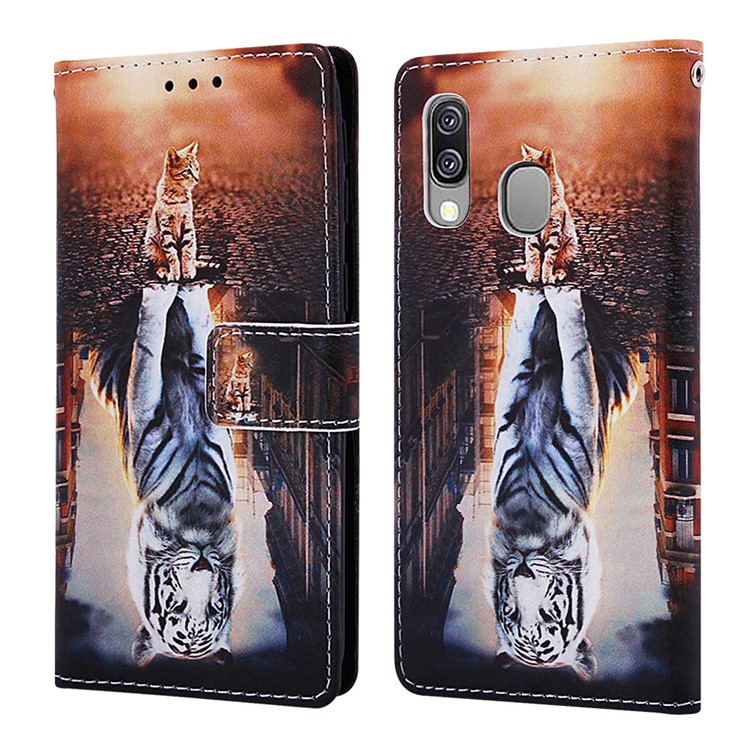 Pattern Printing Wallet Leather Stand Case for Samsung Galaxy A40 - Reflection In The Water-3