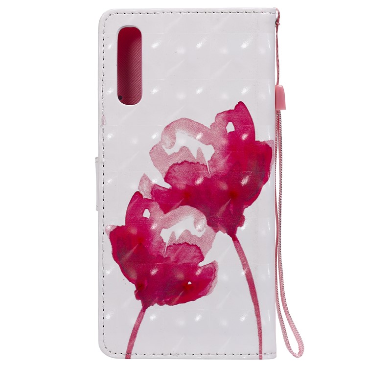Pattern Printing Leather Wallet Stand Case for Samsung Galaxy A70 - Red Flower-2