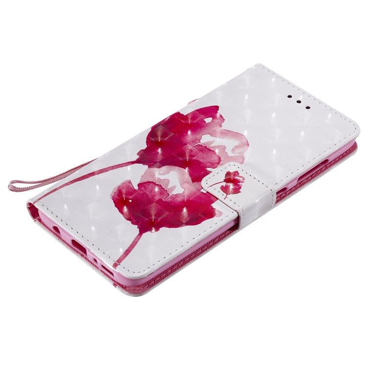 Pattern Printing Leather Wallet Stand Case for Samsung Galaxy A70 - Red Flower-5