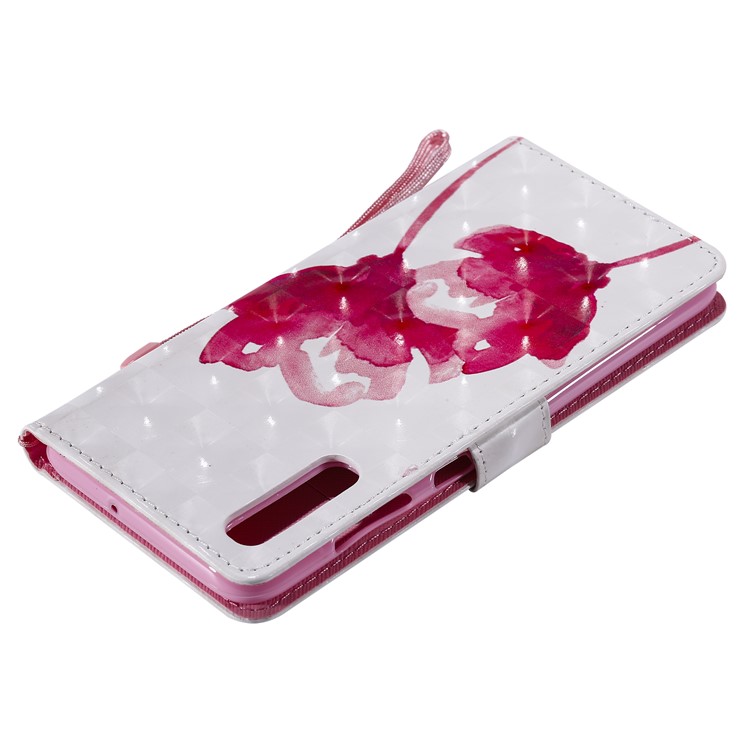 Pattern Printing Leather Wallet Stand Case for Samsung Galaxy A70 - Red Flower-6