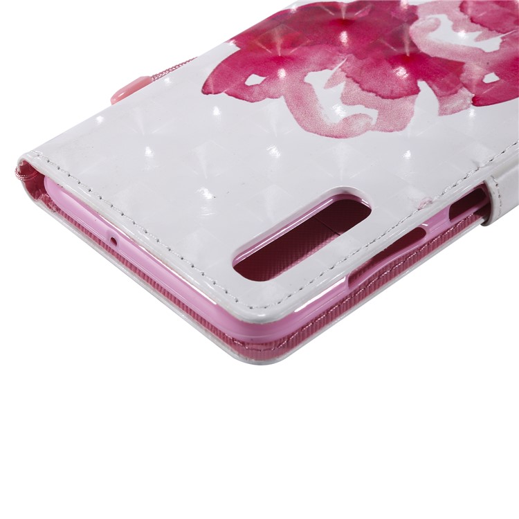 Pattern Printing Leather Wallet Stand Case for Samsung Galaxy A70 - Red Flower-8