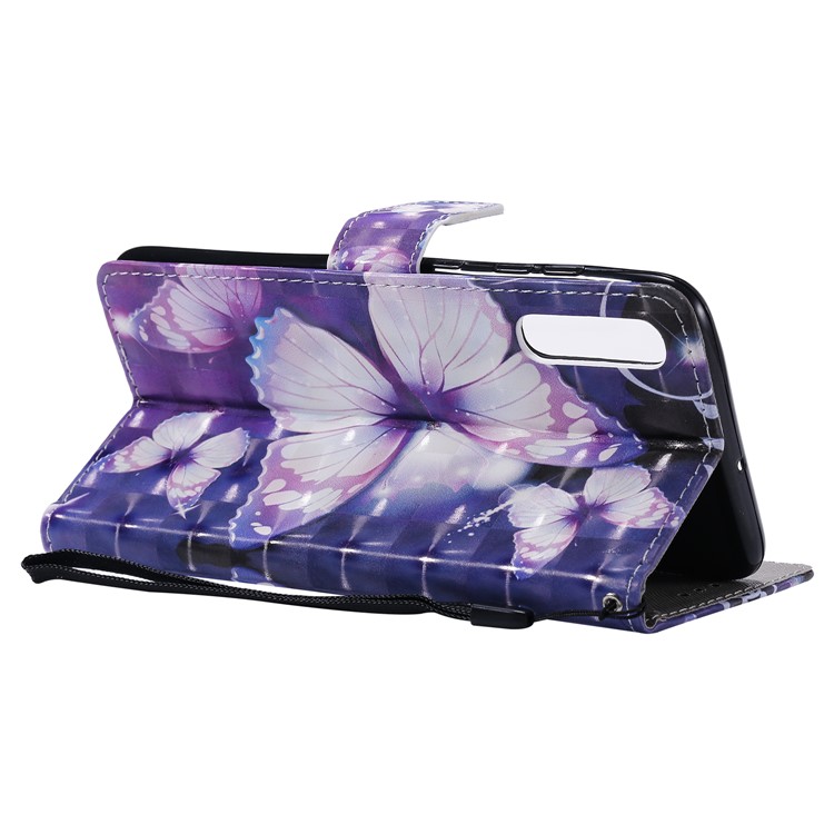 Pattern Printing Leather Wallet Stand Case for Samsung Galaxy A70 - Purple Butterflies-7