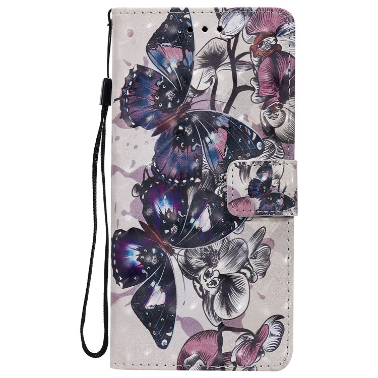Pattern Printing Leather Wallet Stand Case for Samsung Galaxy A70 - Black Butterflies-2