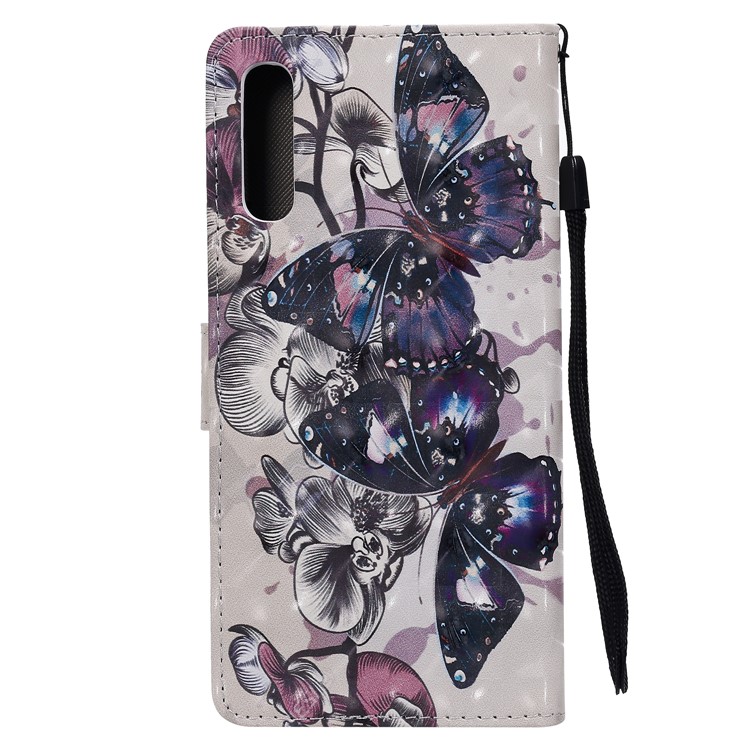 Pattern Printing Leather Wallet Stand Case for Samsung Galaxy A70 - Black Butterflies-3