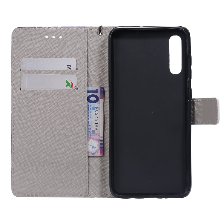 Pattern Printing Leather Wallet Stand Case for Samsung Galaxy A70 - Black Butterflies-4