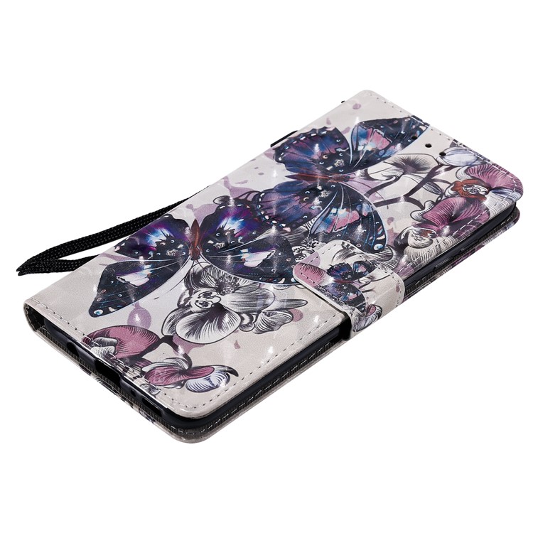 Pattern Printing Leather Wallet Stand Case for Samsung Galaxy A70 - Black Butterflies-5