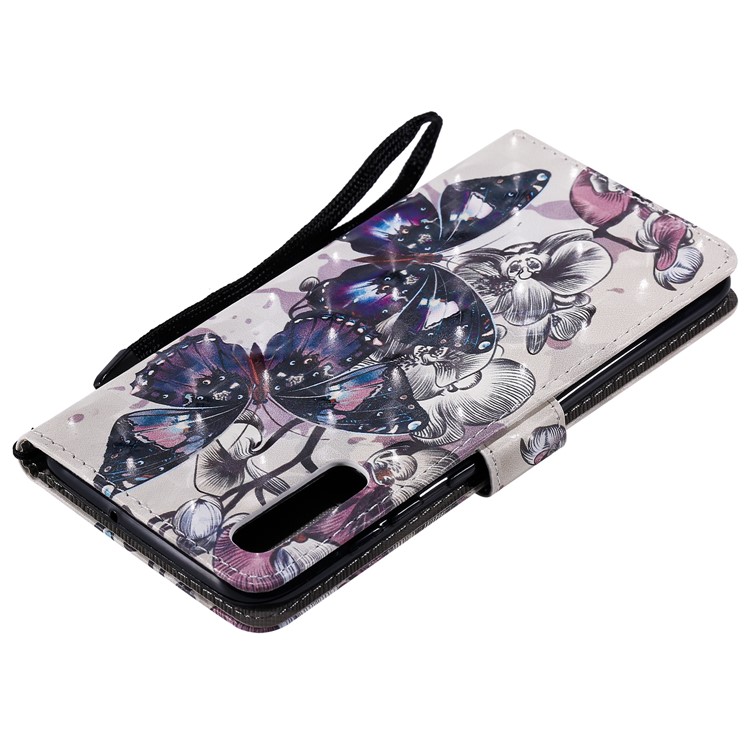 Pattern Printing Leather Wallet Stand Case for Samsung Galaxy A70 - Black Butterflies-6