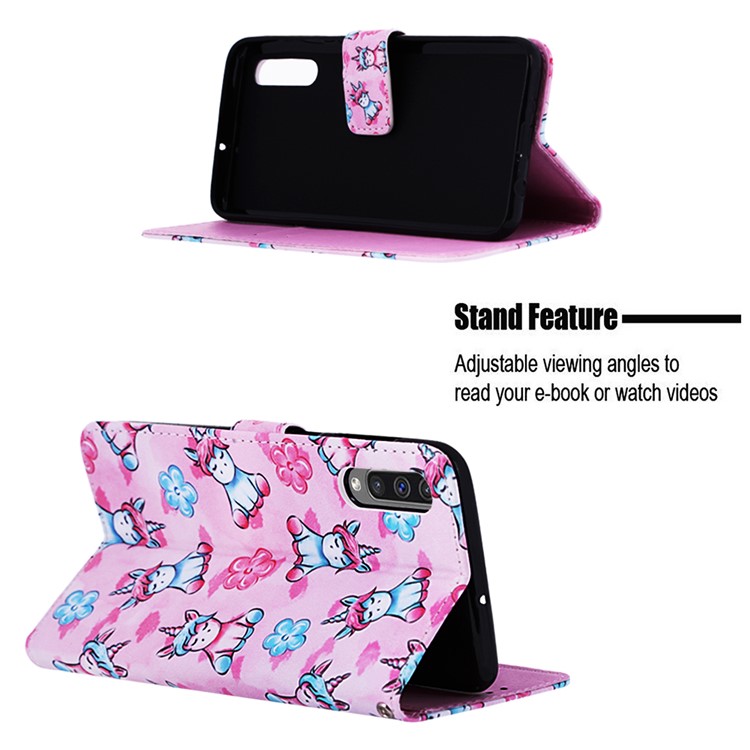 Pattern Printing Wallet Stand Leather Cover for Samsung Galaxy A50 / A50s / A30s - Unicorns and Flower-4