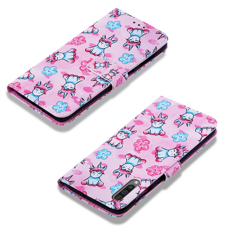 Pattern Printing Wallet Stand Leather Cover for Samsung Galaxy A50 / A50s / A30s - Unicorns and Flower-7