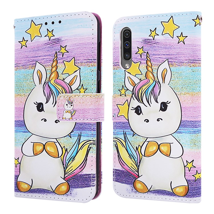Pattern Printing Wallet Stand Leather Cover for Samsung Galaxy A50 / A50s / A30s - Star and Unicorn-3