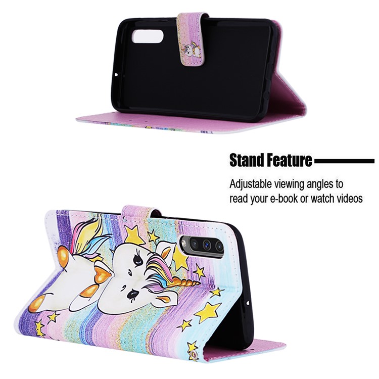 Pattern Printing Wallet Stand Leather Cover for Samsung Galaxy A50 / A50s / A30s - Star and Unicorn-4
