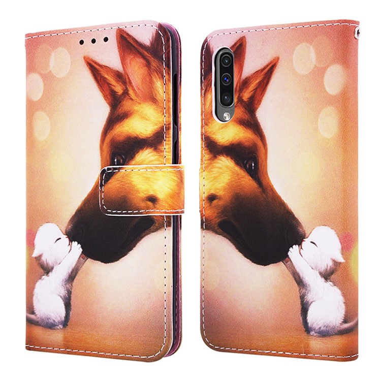 Pattern Printing Wallet Stand Leather Cover for Samsung Galaxy A50 / A50s / A30s - Cat and Dog-3