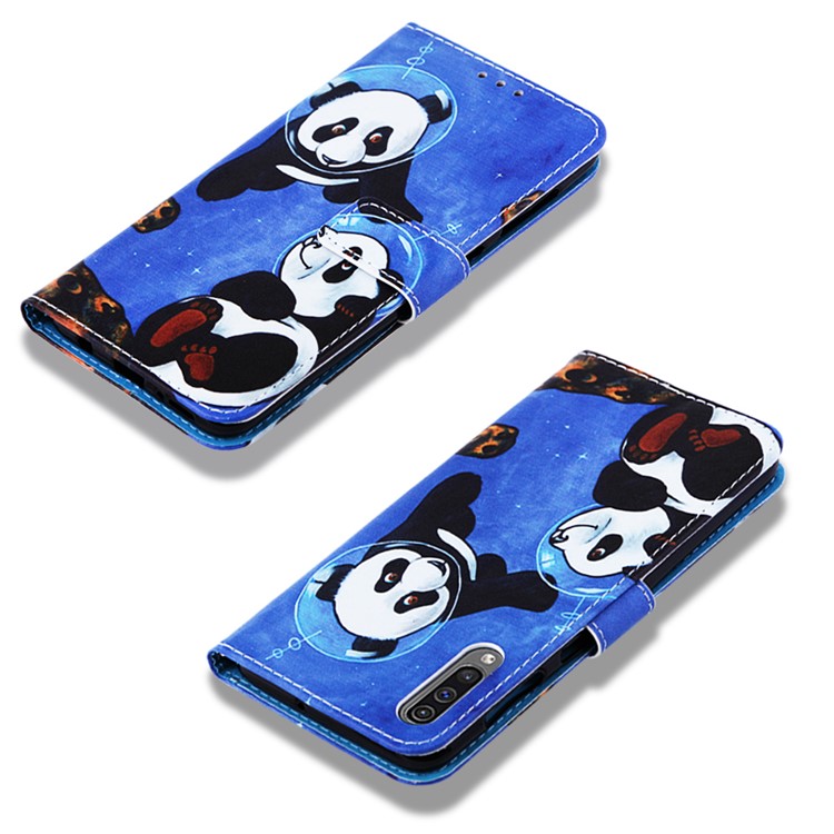 Pattern Printing Wallet Stand Leather Cover for Samsung Galaxy A50 / A50s / A30s - Two Pandas-8
