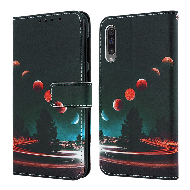 Pattern Printing Wallet Stand Leather Cover for Samsung Galaxy A50 / A50s / A30s - Moon-3