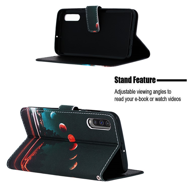 Pattern Printing Wallet Stand Leather Cover for Samsung Galaxy A50 / A50s / A30s - Moon-4