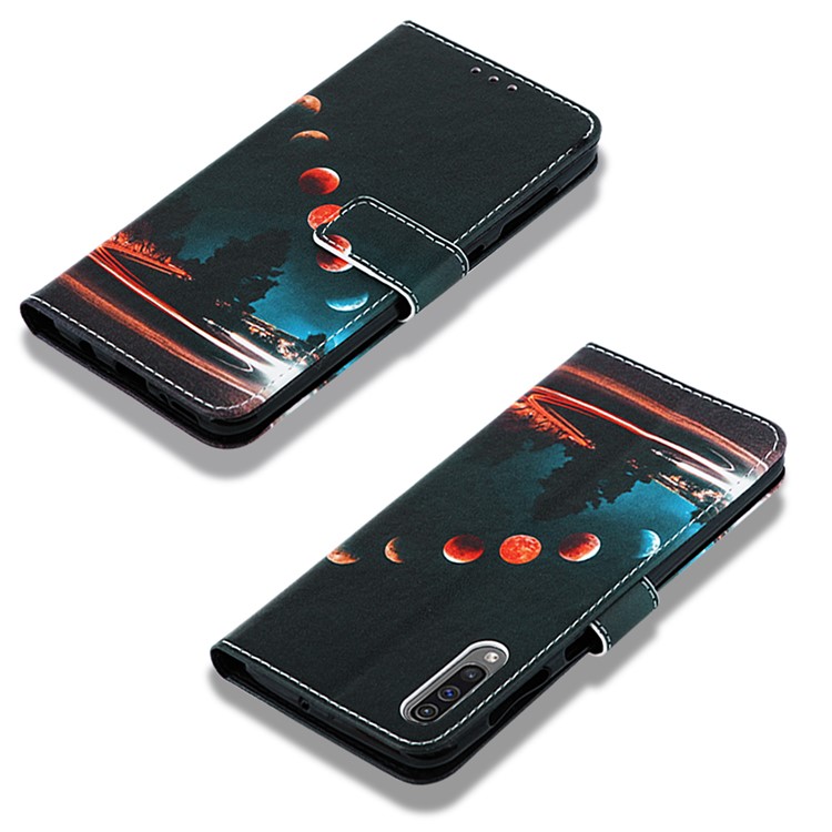 Pattern Printing Wallet Stand Leather Cover for Samsung Galaxy A50 / A50s / A30s - Moon-7