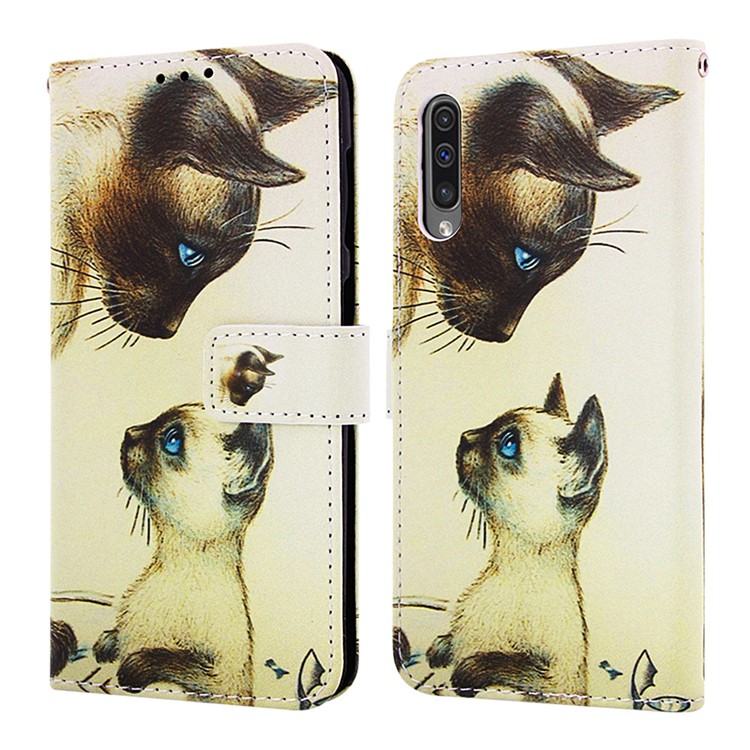 Pattern Printing Wallet Stand Leather Cover for Samsung Galaxy A50 / A50s / A30s - Cat Mother and Baby-3