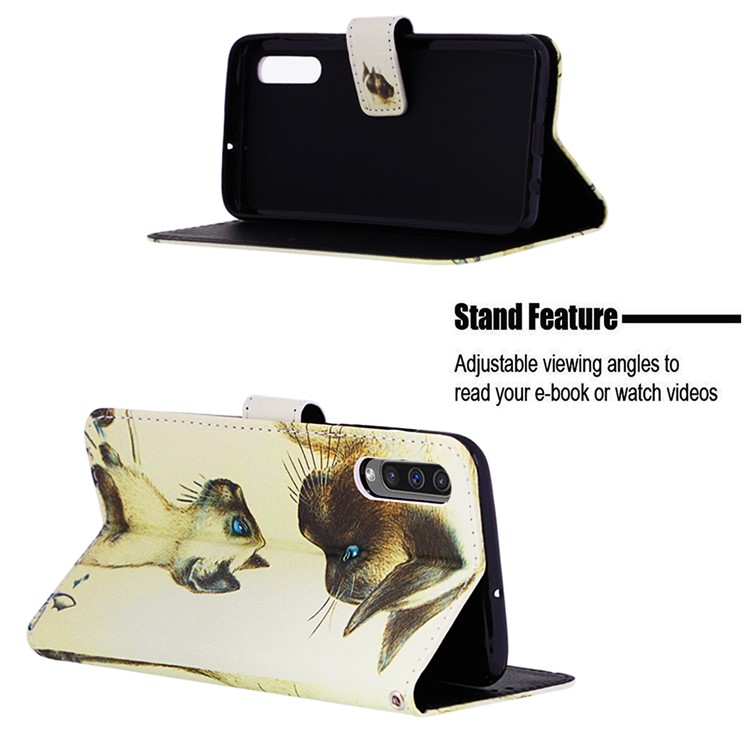 Pattern Printing Wallet Stand Leather Cover for Samsung Galaxy A50 / A50s / A30s - Cat Mother and Baby-4