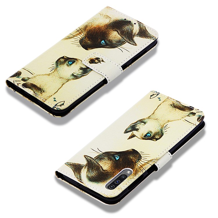 Pattern Printing Wallet Stand Leather Cover for Samsung Galaxy A50 / A50s / A30s - Cat Mother and Baby-7