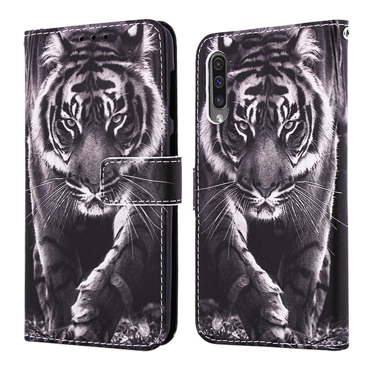 Pattern Printing Wallet Stand Leather Cover for Samsung Galaxy A50 / A50s / A30s - Tiger-3