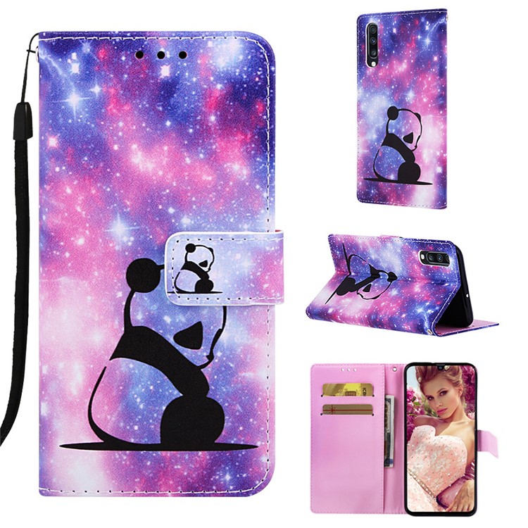 Pattern Printing Wallet Stand Leather Case for Samsung Galaxy A70 - Panda-1