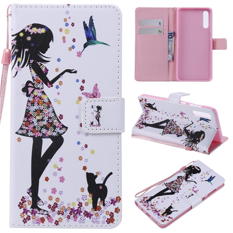 

Pattern Printing Wallet Stand Leather Mobile Phone Case for Samsung Galaxy A70 - Flowered Girl, Galaxy A70