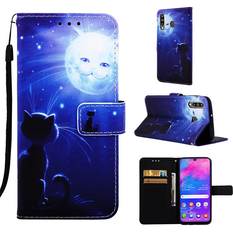 

Шаблон Печати Кошелек Подставка Кожаный Чехол Для Samsung Galaxy M30 / A40S - Кошка, Galaxy M30