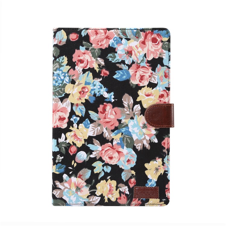 Flower Cloth Skin PU Leather Wallet Stand Cover for Samsung Galaxy Tab S5e SM-T720 / T725 - Black-2