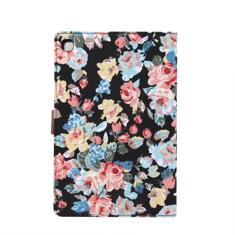 Flower Cloth Skin PU Leather Wallet Stand Cover for Samsung Galaxy Tab S5e SM-T720 / T725 - Black-3